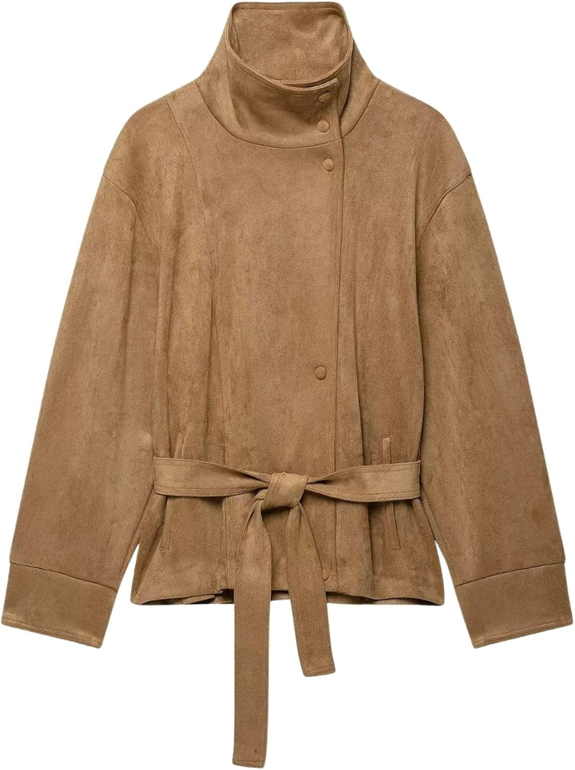 Xunger Women’s Faux Suede Belted Jacket Stand Collar Waist Cinched Coat | Amazon (US)