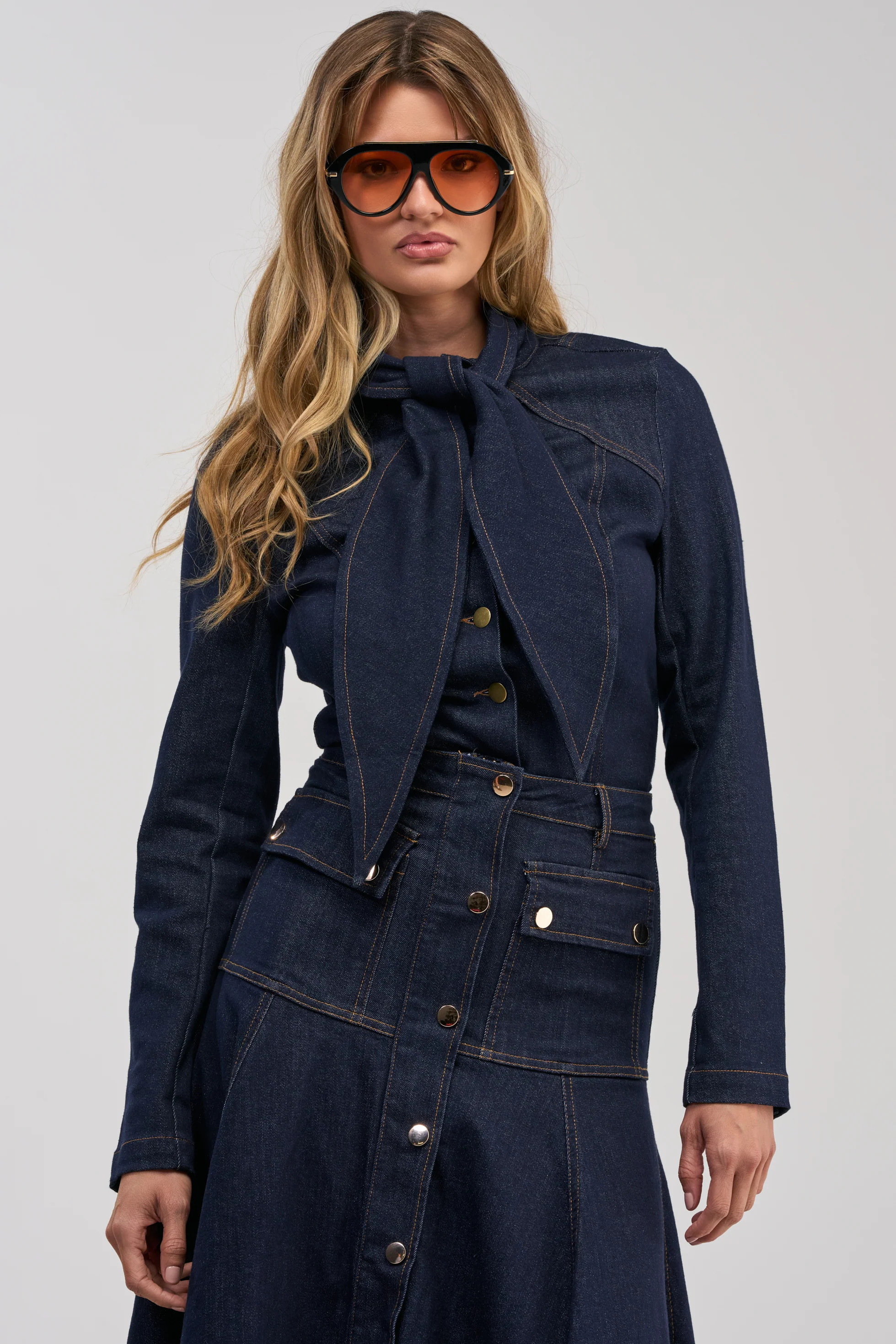 Denim Mock Neck Bodysuit, Slim Fit | AKIRA | AKIRA