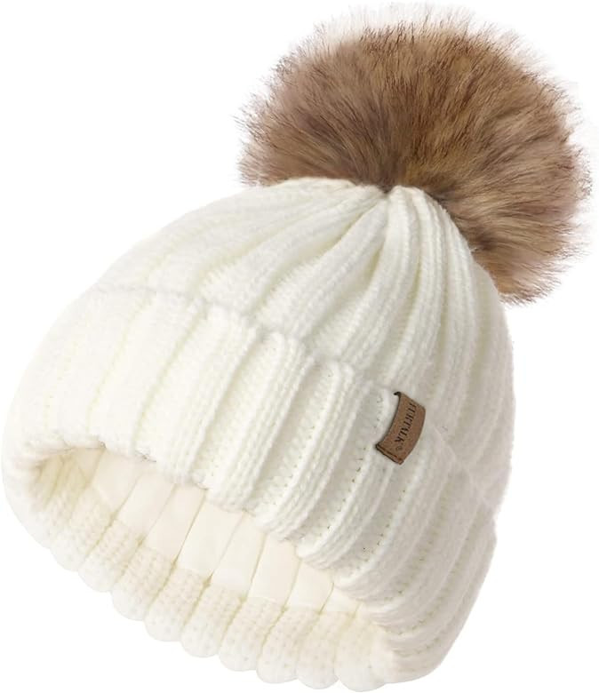 FURTALK Kids Winter Hat Toddler Knitted Pom Beanie Hat Cotton Lined Faux Fur Pom Pom Cap Baby Gir... | Amazon (US)
