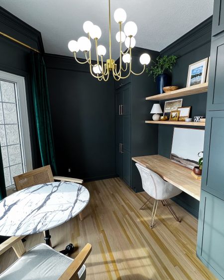 Welcome to my brand NEW moody office space! This was part of my dining room transformation where I took half of it and made it into a walk in pantry. The other half is finally done and I am so in love with how it turned out! I balanced out the dark walls and cabinets with light and airy furniture and I think it looks fantastic! 

#LTKSeasonal #LTKstyletip #LTKhome