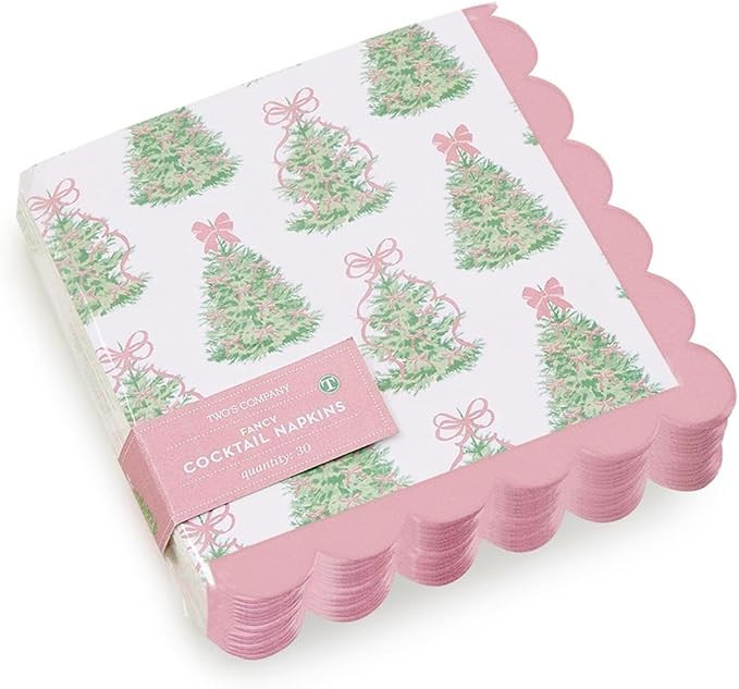 Two's Company Bow-tiful 3-Ply Paper Scalloped Edge Cocktail Napkin, 5-Inch, Multicolor | Amazon (US)
