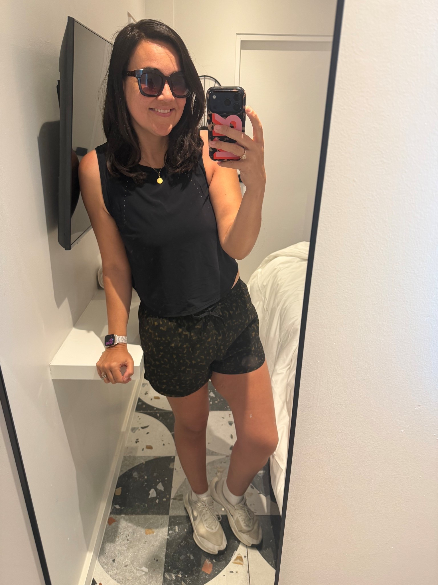 Top is a 10 and bottoms are a Medium. Bottoms are the Calia Drawstring Step Up Short in Tortoise, I linked the exact shorts in other colors and patterns below 

#LTKOver40 #LTKMidsize #LTKTall