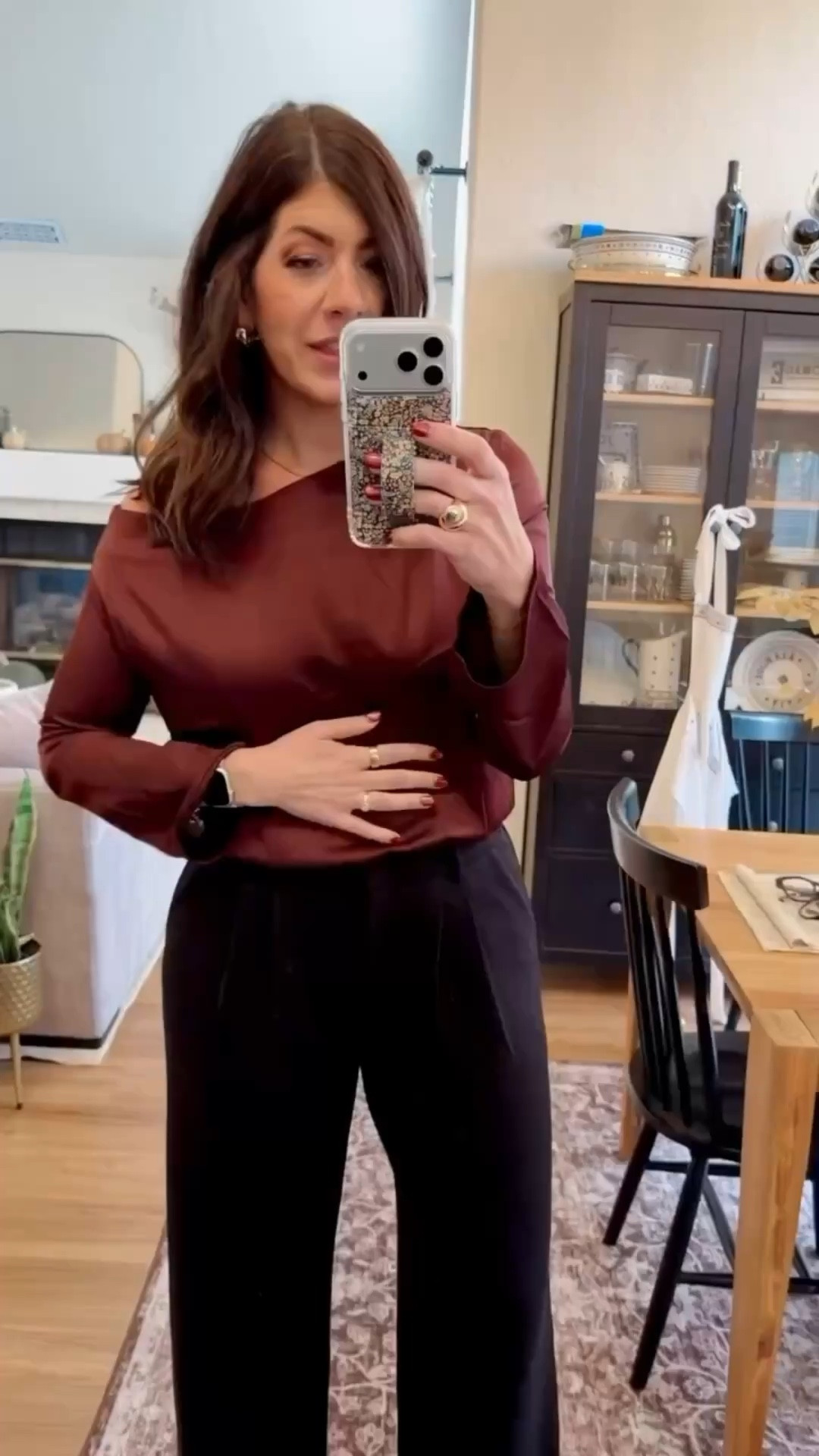 In a medium top 

fall outfits, midsize workwear, fall workwear, office outfit, business casual outfits, chic office looks, professional style, midsize fashion inspo, everyday work outfits, fall office outfit, affordable workwear, work to weekend looks, affordable workwear, office dress, work dress, fall work wardrobe, fall capsule, loafers, brown, trendy looks, trending,  fall colors, fall style, dusty red top, black pants

#LTKHoliday #LTKootd #LTKMidsize