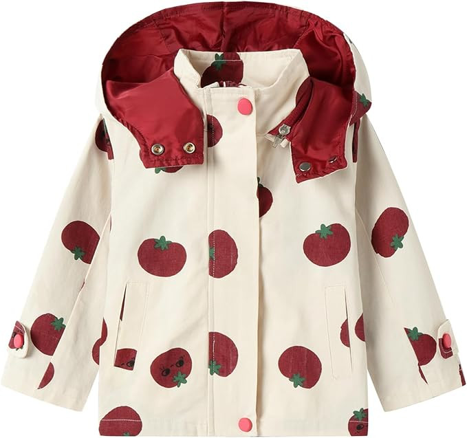 Mud Kingdom Girls Hooded Jacket Cartoon Tomato Prints Full Zipper Cotton Outerwear Top | Amazon (US)