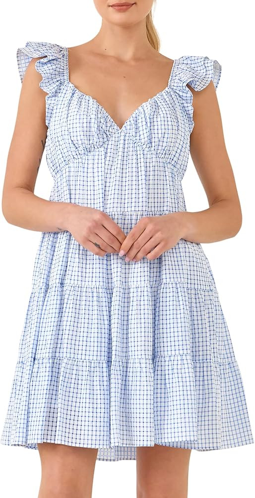 English Factory Women's Gingham Printed Tiered Mini Dress | Amazon (US)