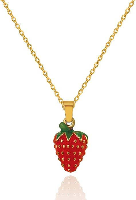 Strawberry Necklace for Women Strawberry Jewelry Accessories Dainty Fruit Necklace Cute Red Ename... | Amazon (US)