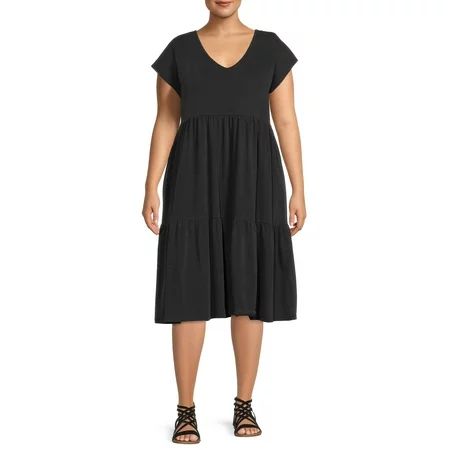 Terra & Sky Women s Plus Size Tiered V-Neck Knit Dress | Walmart (US)