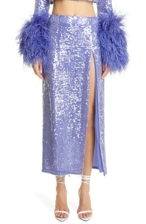 LAPOINTE Side Slit Sequin Midi Skirt in Lilac at Nordstrom, Size 4 | Nordstrom