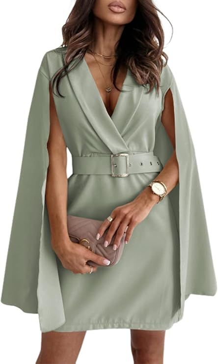 Asvivid Women's V Neck Cape Sleeveless Blazer Dress Casual Work Office Business Lapel Collar Jack... | Amazon (US)