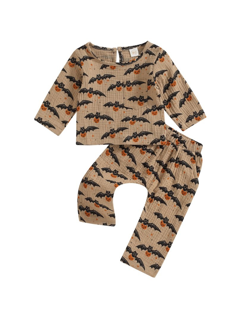 jaweiwi Baby Toddler 2Pcs Halloween Outfits 3M 6M 12M 18M 24M Classic Pumpkin/Bat Print Long Slee... | Walmart (US)