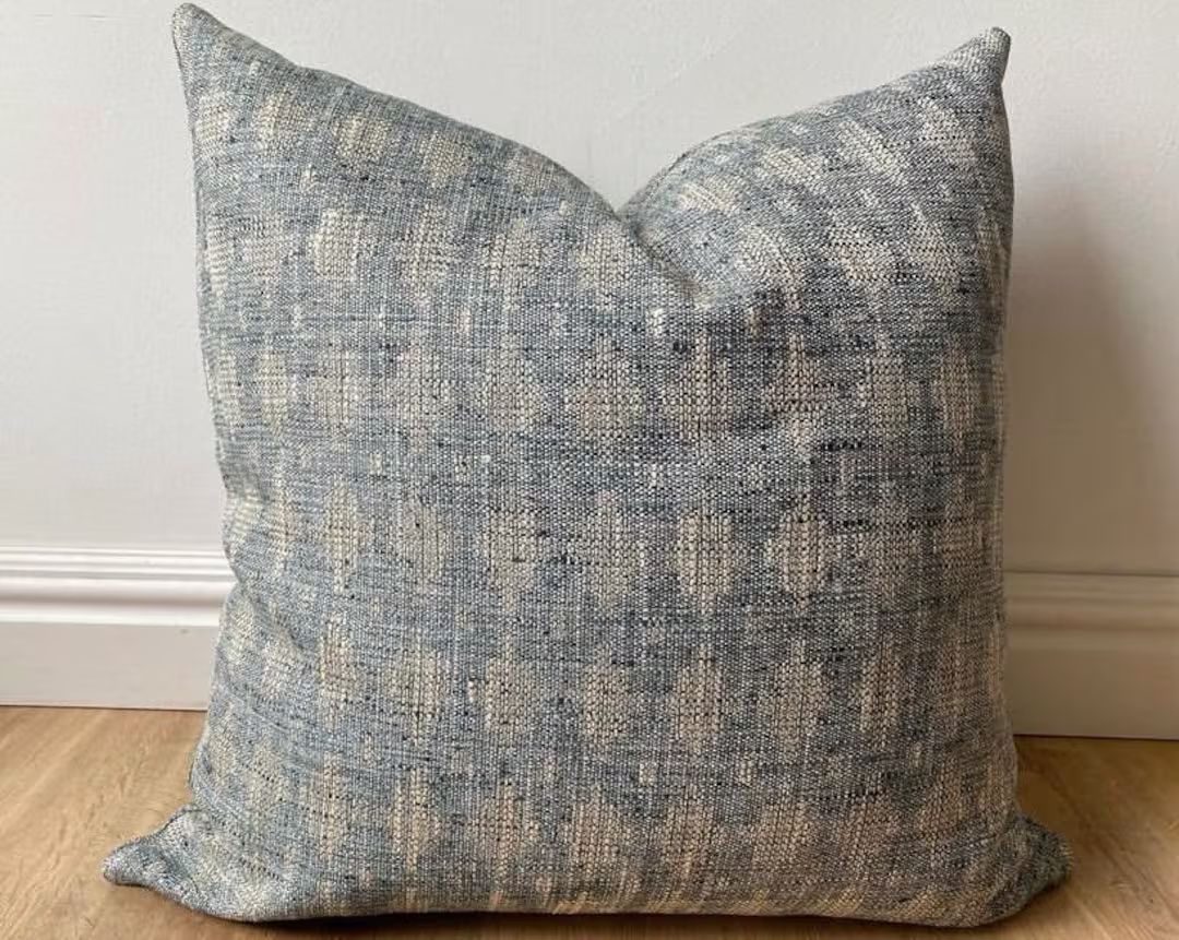 High End Boho Woven Pillow Cover Indigo Blue Beige Textured - Etsy | Etsy (US)