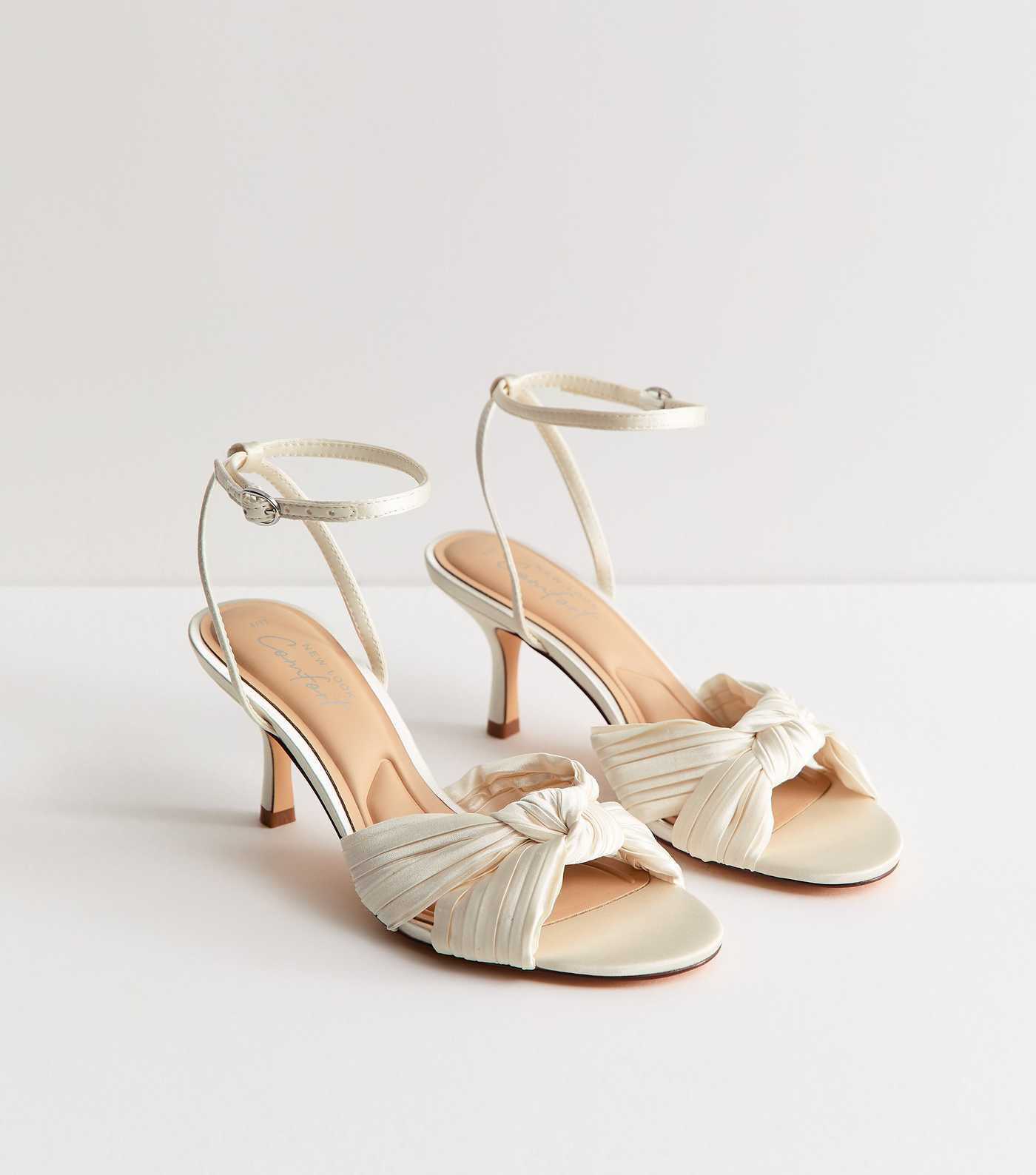 White Plisse Strap Knot Stiletto Sandals | New Look | New Look (UK)