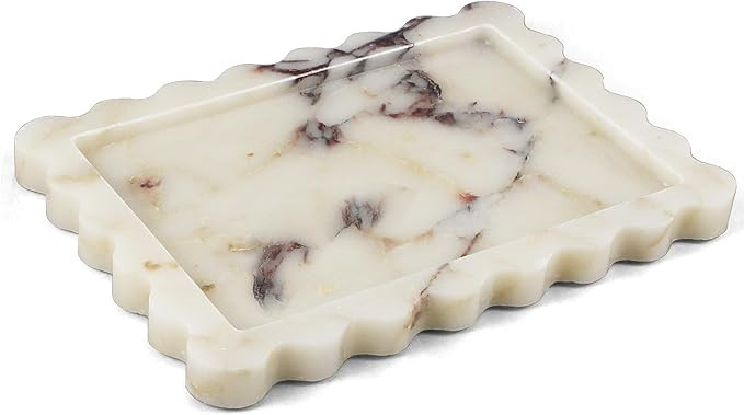 Real Natural Marble Tray, Luxury Scalloped Vanity Decorative Tray, Genuine Calacatta Gold Stone T... | Amazon (US)