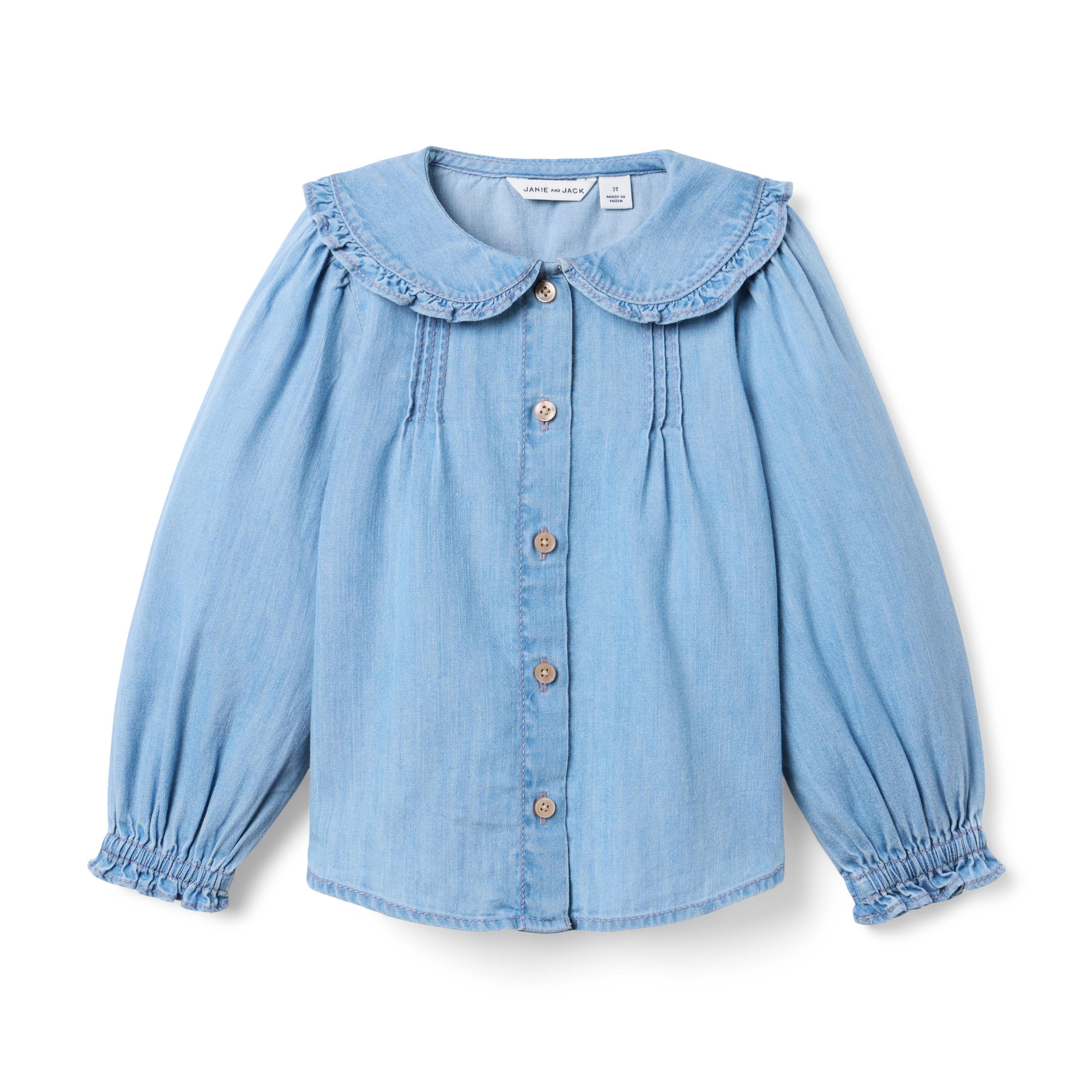 Janie and Jack | The Chambray Collared Top - Blue / 12 | Janie and Jack