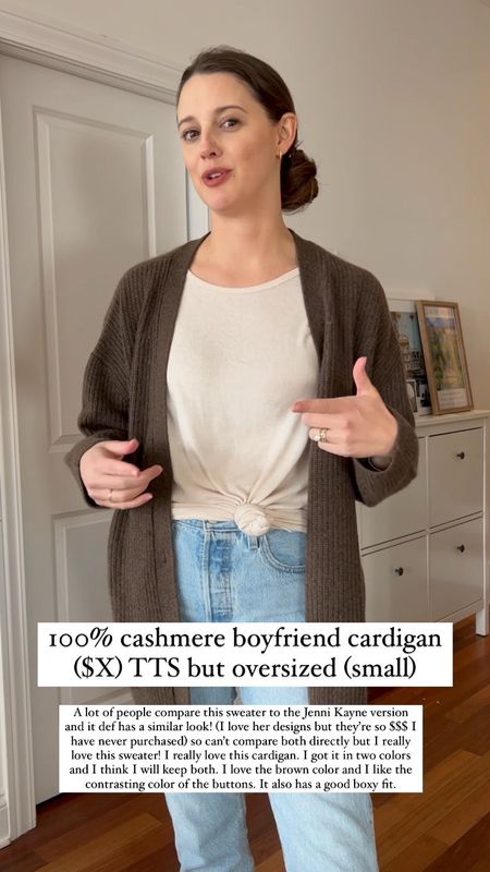 Quince Try On - 100% cashmere boyfriend cardigan ($X) TTS but oversized (small)

#LTKstyletip #LTKSeasonal