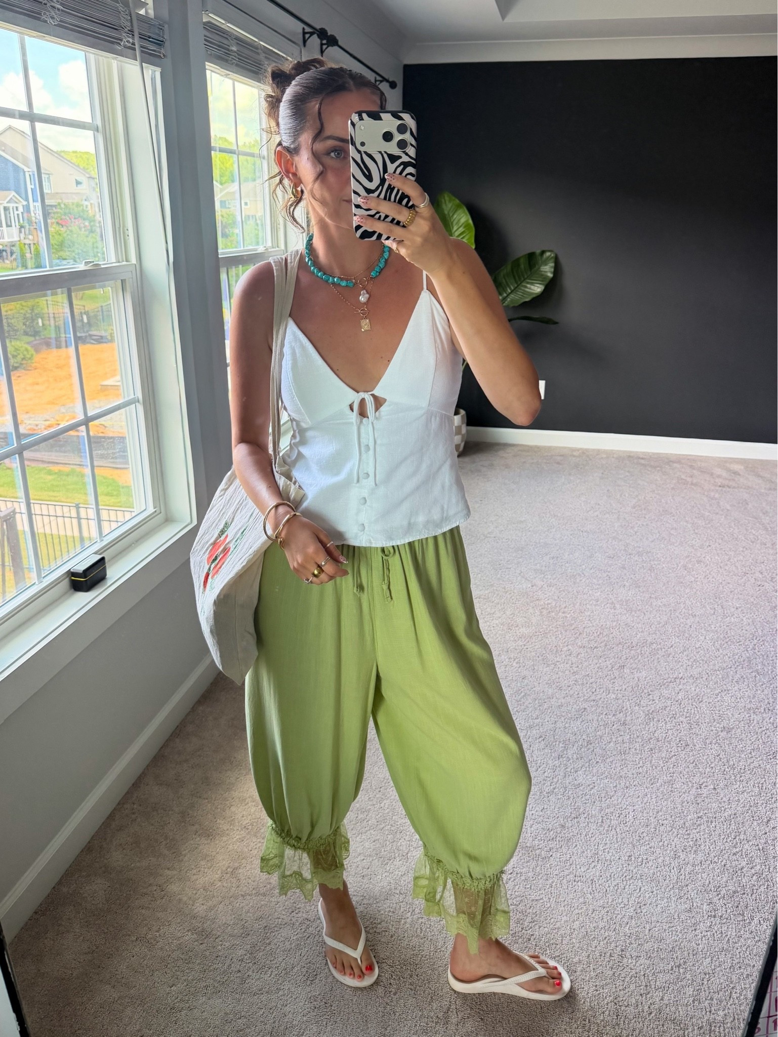 5’9” wearing size, small white linen, tank top, medium light, green bloomer pants, size 7, Archie’s flip-flops. Tote bag from a street vendor in Valencia Spain, linked similar

#LTKootd #LTKTall