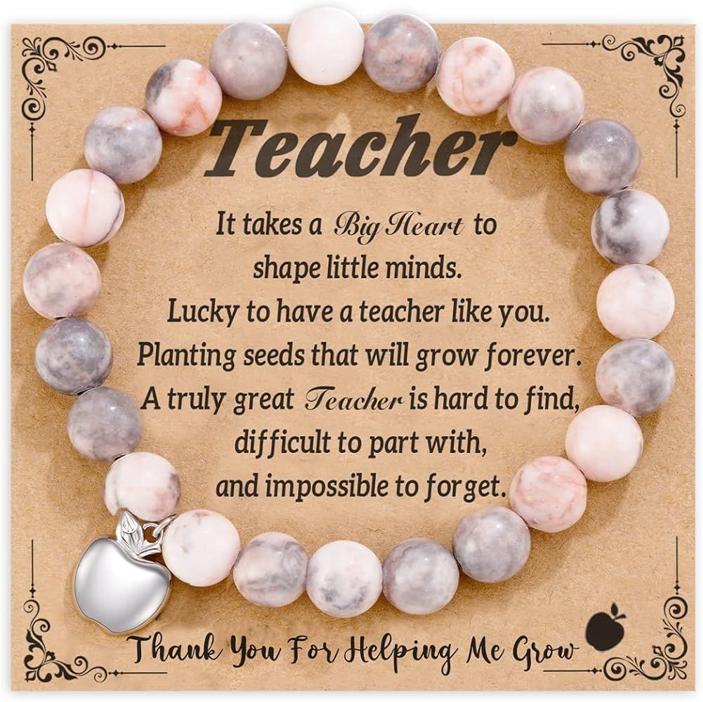 HGDEER Teacher Appreciation Gifts for Women/Men Natural Stone Apple Bracelets Birthday Teacher's ... | Amazon (US)