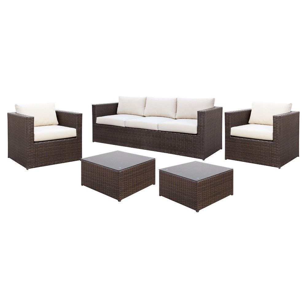 Chelsie 5pc All-Weather Wicker Patio Chat Set - Brown/Classic Ivory - Furniture of America | Target