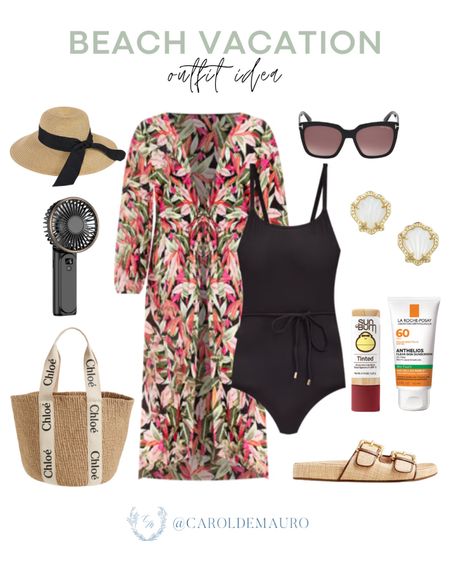 Wear this chic one piece black swimsuit paired with this patterned cover up, beach hat, neutral sandals and more to your next beach trip!
#vacationstyle #resortwear #beachoutfit #summeressentials

#LTKSeasonal #LTKShoeCrush #LTKStyleTip