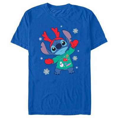 Men's Lilo & Stitch Christmas Outfit Stitch  T-Shirt - Royal Blue - Small | Target