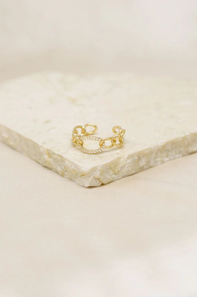 Destiny Crystal and 18k Gold Plated Circle Chain Link Ring | Ettika