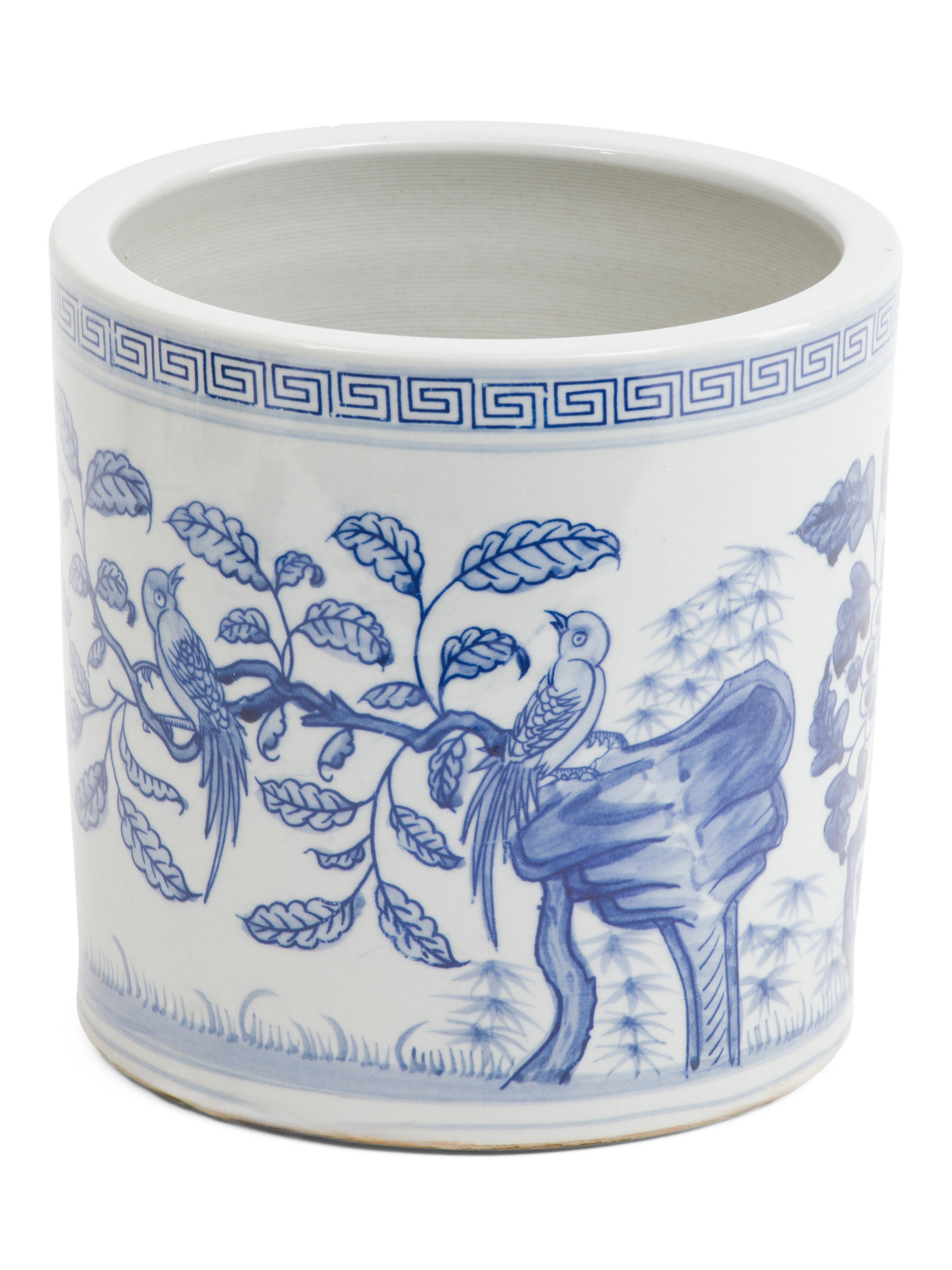 8x8 Flower Bird Greek Key Cachepot | TJ Maxx