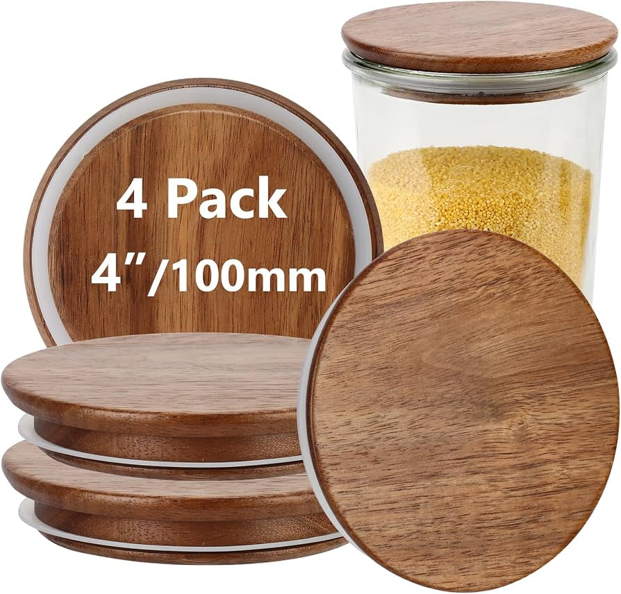 4 Pack Lids for Weck Jars 100mm Opening Acacia Tulip Glass Jar Lid with Silicone Airtight Jar Woo... | Amazon (US)