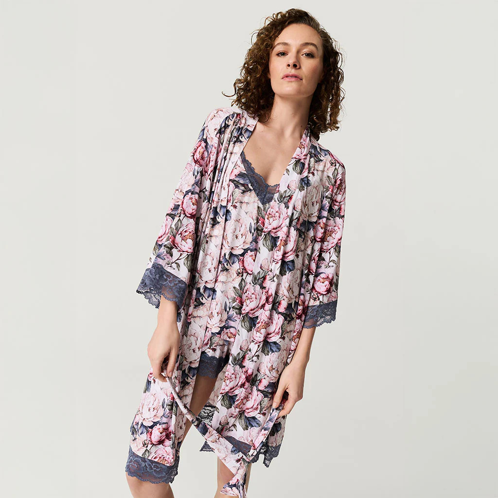 Floral Beige Adult Luxe Robe | Aster | Posh Peanut