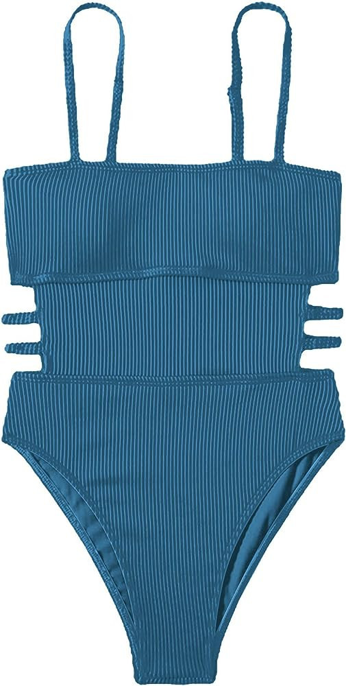 Hilinker Women's Ribbed One Piece Swimwear Cutout Tummy Control Bathing Suit | Amazon (US)
