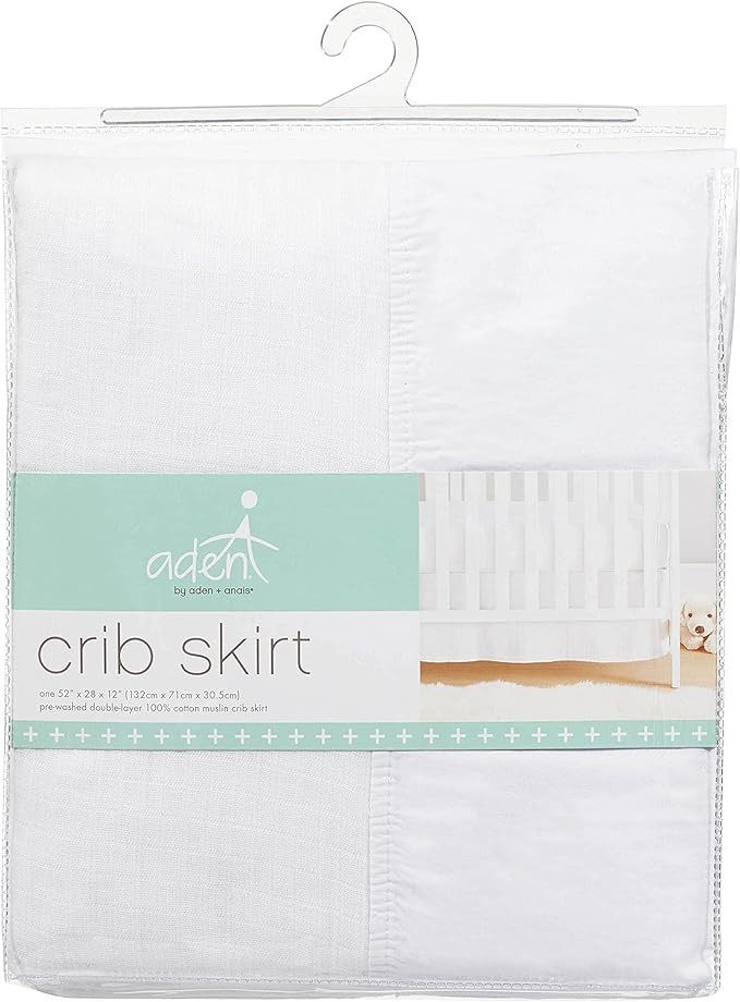 aden + anais Classic Crib Skirt, 100% Cotton Muslin, Super Soft, Tailored Fit, White | Amazon (US)