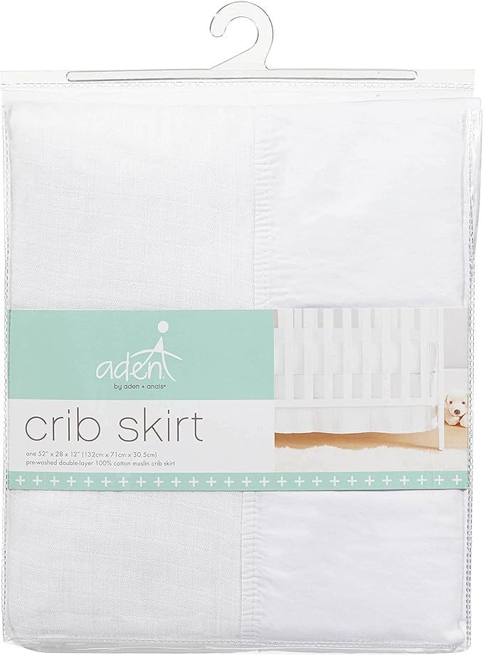 aden + anais Classic Crib Skirt, 100% Cotton Muslin, Super Soft, Tailored Fit, White | Amazon (US)
