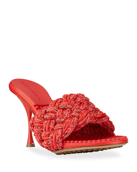 Bottega Veneta Dot 90mm Fabric Weave Slide Heel Sandals | Neiman Marcus