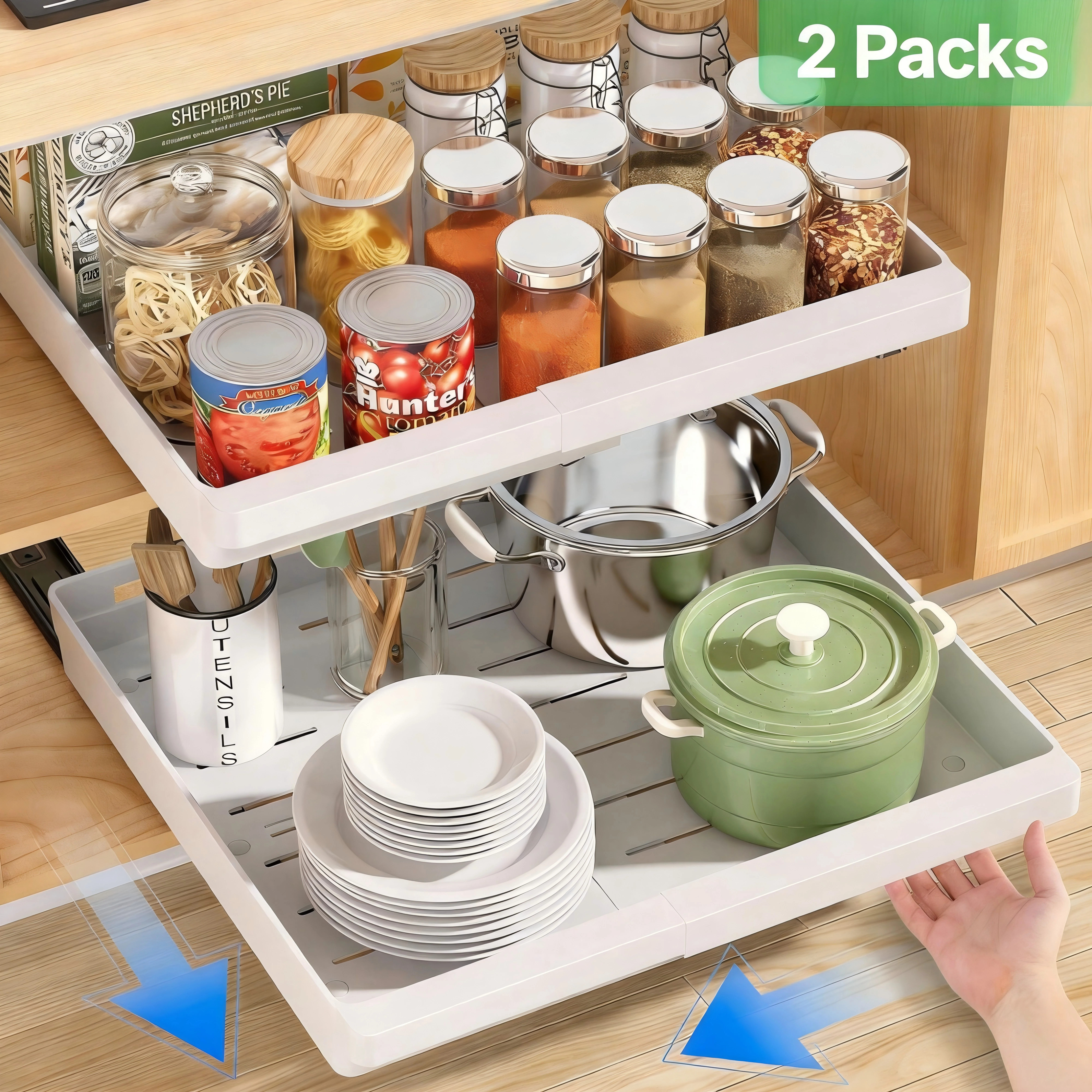2 Pack Expandable Pull Out Cabinet Organizer, AOKIWO Slide Out Drawers with Adhesive Nano Film fo... | Walmart (US)