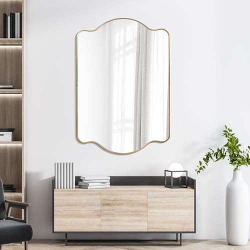 JONATHAN Y MIR205C Louisa 24 in. W x 36 in. H Medium Scalloped Rectangular Metal Framed Wall Mirror, for Bathroom, Living Room, Bedroom, Gold | Amazon (US)