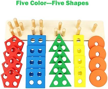Dreampark Wooden Educational Toys, Wooden Shape Color Sorting Preschool Stacking Blocks Toddler P... | Amazon (US)