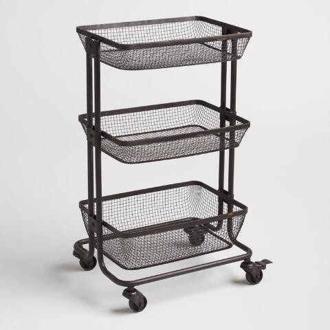 Espresso Metal 3 Tier Evan Rolling Cart | World Market