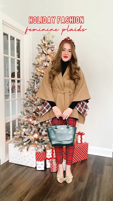 Feminine holiday looks from Victoria Dunn. Camel cape. Plaid pants. Plaid maxi dress. Scalloped dress. Red velvet headband. Holiday outfit. Holiday dress. Holiday pants. Christmas dress. Christmas pants  

#LTKSeasonal #LTKFind #LTKHoliday