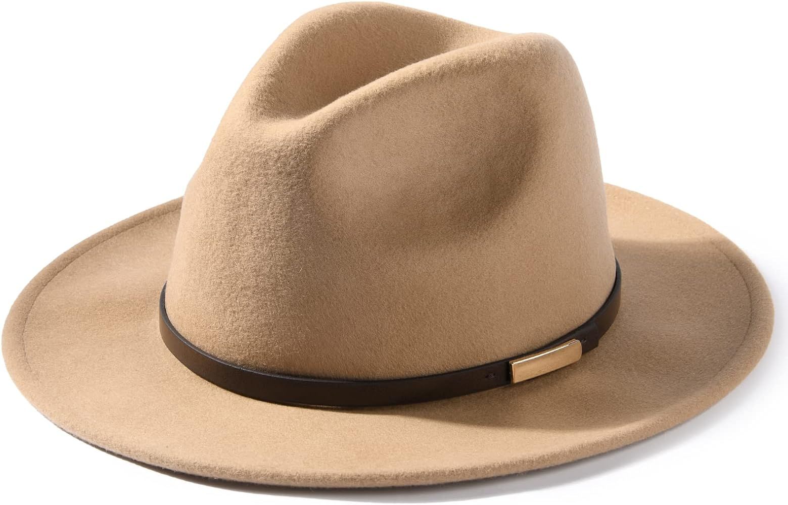 FURTALK Fedora Hats for Men Women 100% Australian Wool Felt Wide Brim Hat Leather Belt Crushable Pac | Amazon (US)
