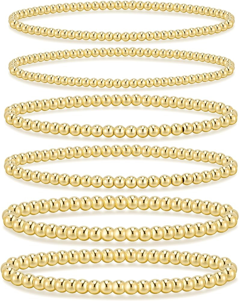 adoyi Gold Bracelets for Women, 14K Gold Plated Beaded Bracelets Gold Strand Bead Ball Bracelet s... | Amazon (US)