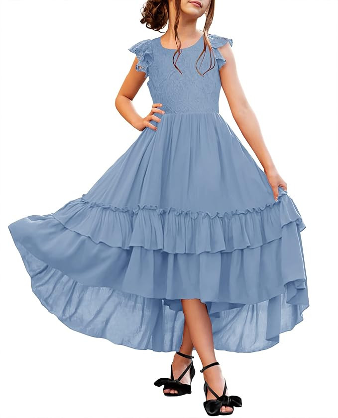 HOSIKA Girls Lace Boho Flower Girl Dress Ruffle Sleeve A-Line Formal Dresses for Wedding Party 6-... | Amazon (US)