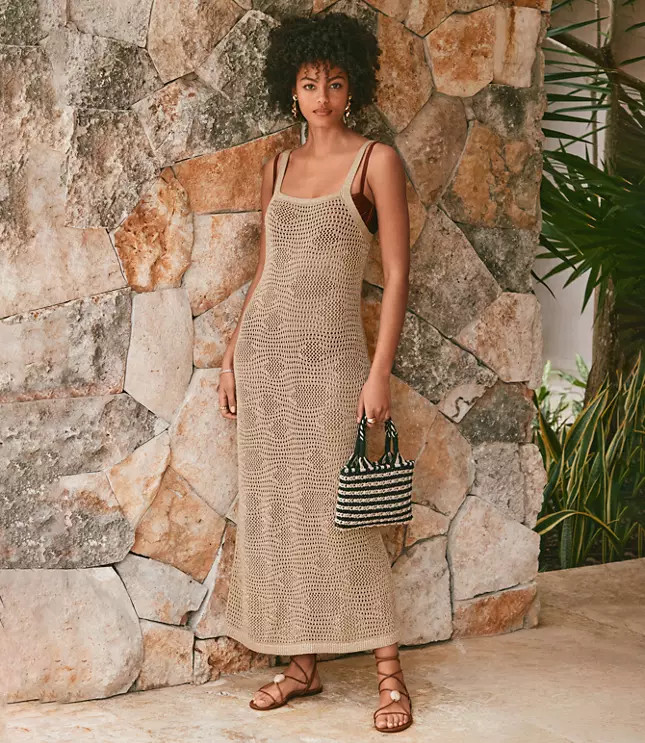 LOFT Beach Shimmer Pointelle Sweater Maxi Swimsuit Coverup | LOFT