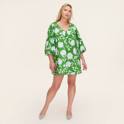 Women's Classic Rose Poplin Long Sleeve Mini Dress - kate spade new york x Target Green/Blue L | Target