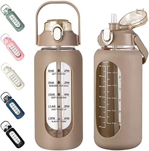 Kytffu 64oz Glass Water Bottles with Straw, Half Gallon Motivational Glass Bottle with Silicone S... | Amazon (US)