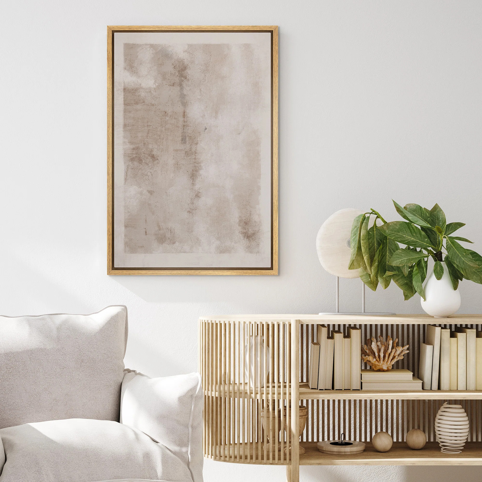 IDEA4WALL Minimal Landscape Abstract Faded Brown Tan Neutral Modern Picture Large Framed Canvas P... | Wayfair North America