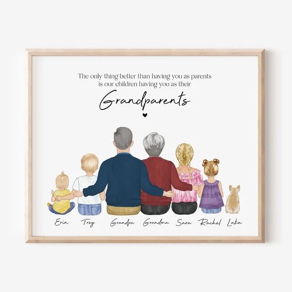 Read the full title
    Christmas Gift for Grandparents, Custom Family Portrait Illustration, Gra... | Etsy (US)