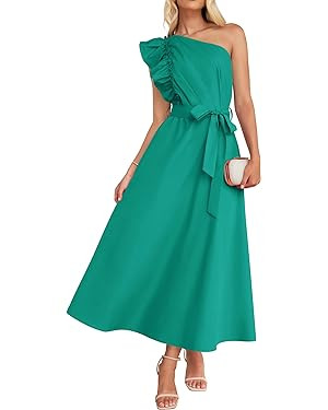 ZESICA Women's Summer One Shoulder Ruffle Dress 2024 Sleeveless Empire Waist Boho Flowy Maxi Dres... | Amazon (US)