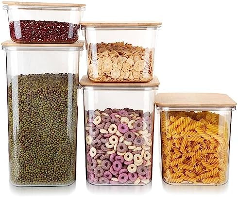 Large Capacity Plastic Food Storage Containers with Bamboo Lid - Moisture-proof Sealing Box Jars ... | Amazon (US)
