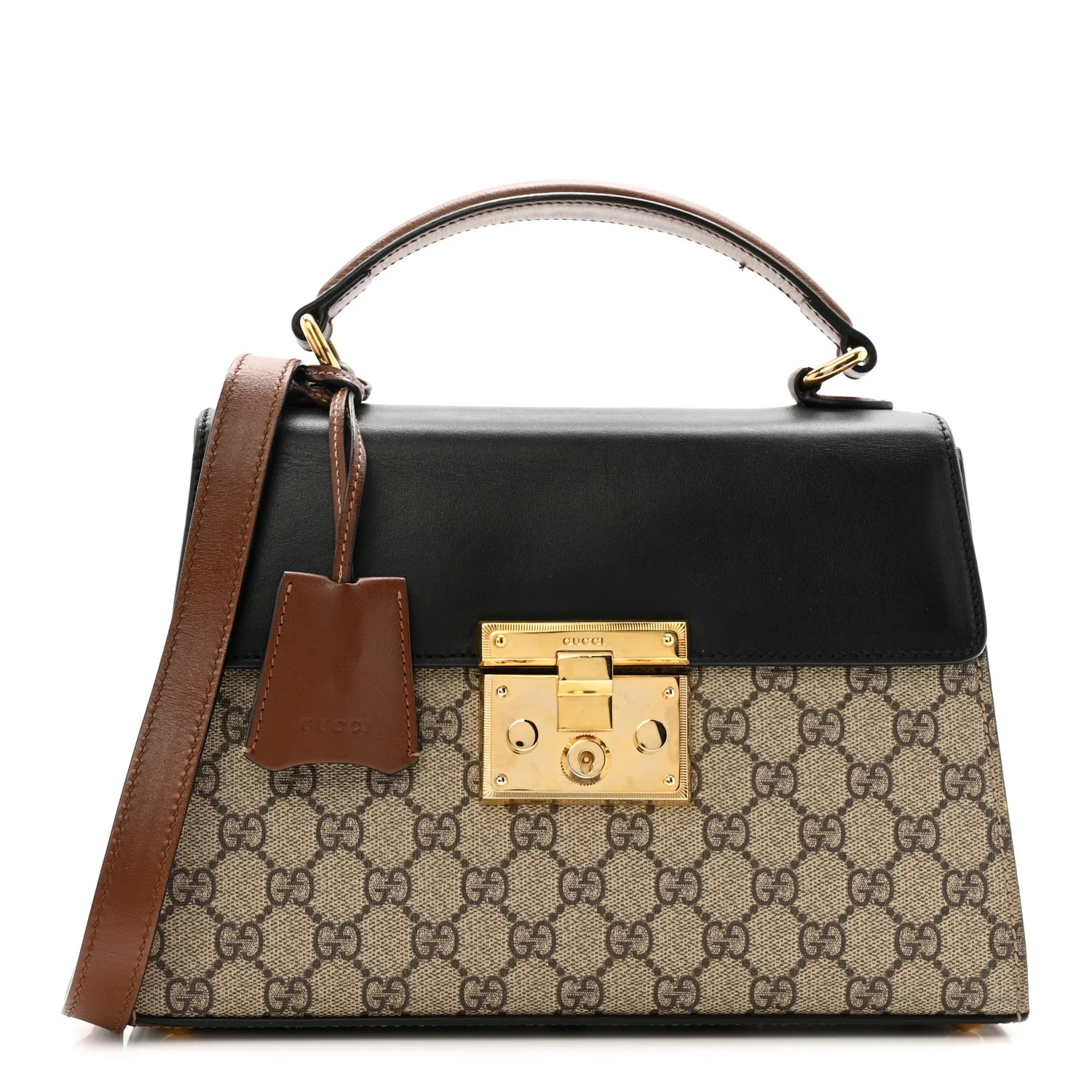GG Supreme Monogram Calfskin Small Padlock Top Handle Bag Beige Black Cuir | FASHIONPHILE (US)