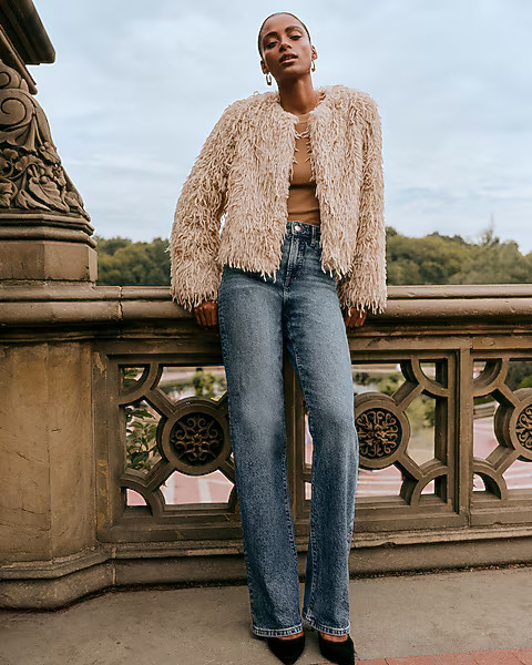 Feathered Faux Fur Coat | Express