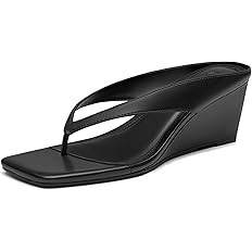 Athlefit Women's Low Wedge Sandals Trendy Dressy Square Open Toe Summer Beach Flip Flops Thong He... | Amazon (US)